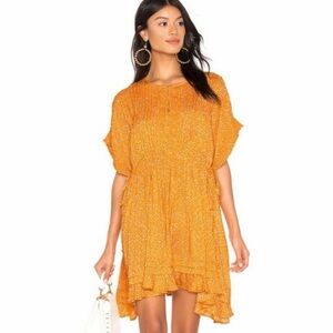 Free People Yellow Floral Smocked Mini Dress/Tunic | Boho | Size S